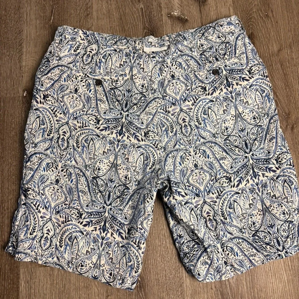 Tommy‎ Bahama Linen Shorts Mens 38 Plaid Paisley Flat Front Reversible 10